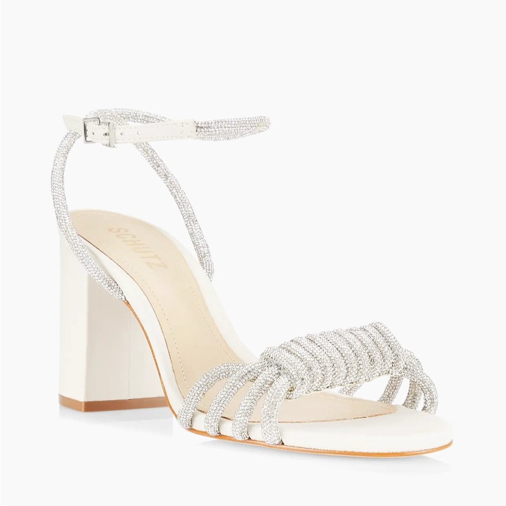 SCHUTZ Silver and White Strappy Heels